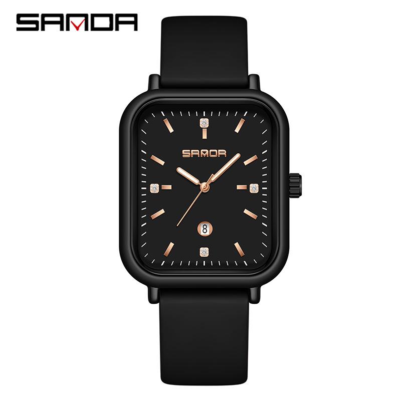 Sanda Quartz Retro Square Watch: Simple Bar Index, Calendar, Waterproof, Business Casual, Unisex Strap