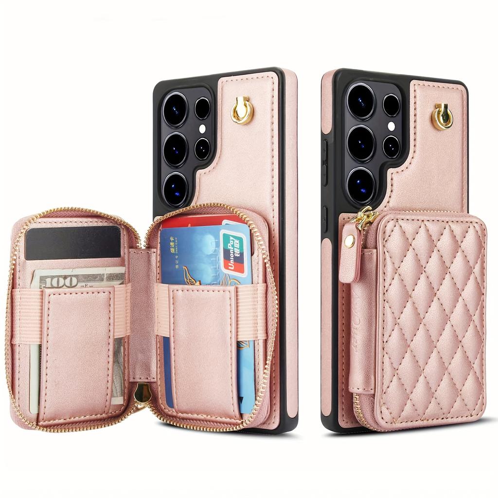 Zipper Wallet Case for Samsung S25 Ultra S24 Plus S23 A16 A55 A15 A35 RFID Blocking Crossbody Purse with Card Slots Wrist Strap