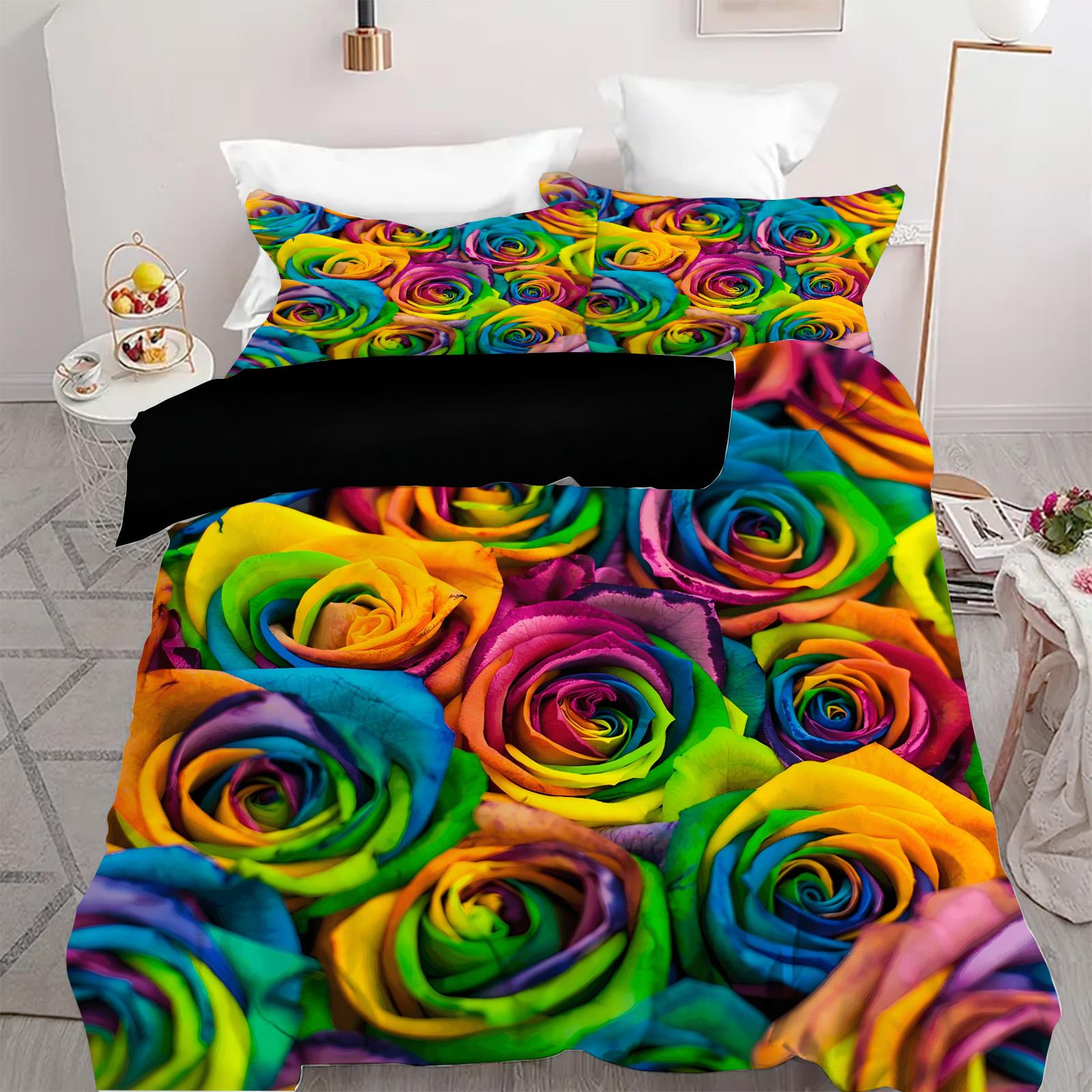

Colorful Rose 3D Printed Duvet Cover Pillowcase Luxury Home Textiles Quilt Cover Modern Art Style Soft Comfortable Bedding Set 135x200cm 2pcs