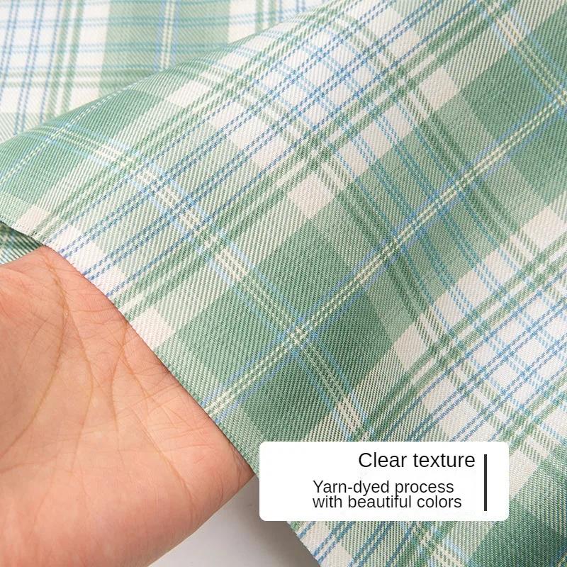 Summer Plaid Fabric Fine Opaque By The Meter for JK Uniform Clothes Dresses Hair Accessories DIY Sewing Cloth Textile Blue Green