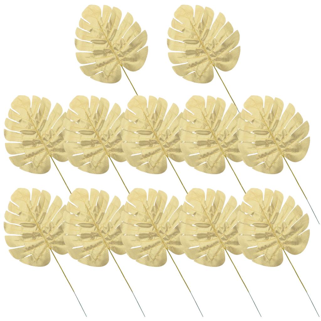 12Pcs Gold Fake Monstera Leaves Artificial Plants Simulation Turtle Leaf Home Decor Floral Arrangement Supplies Tropical Style