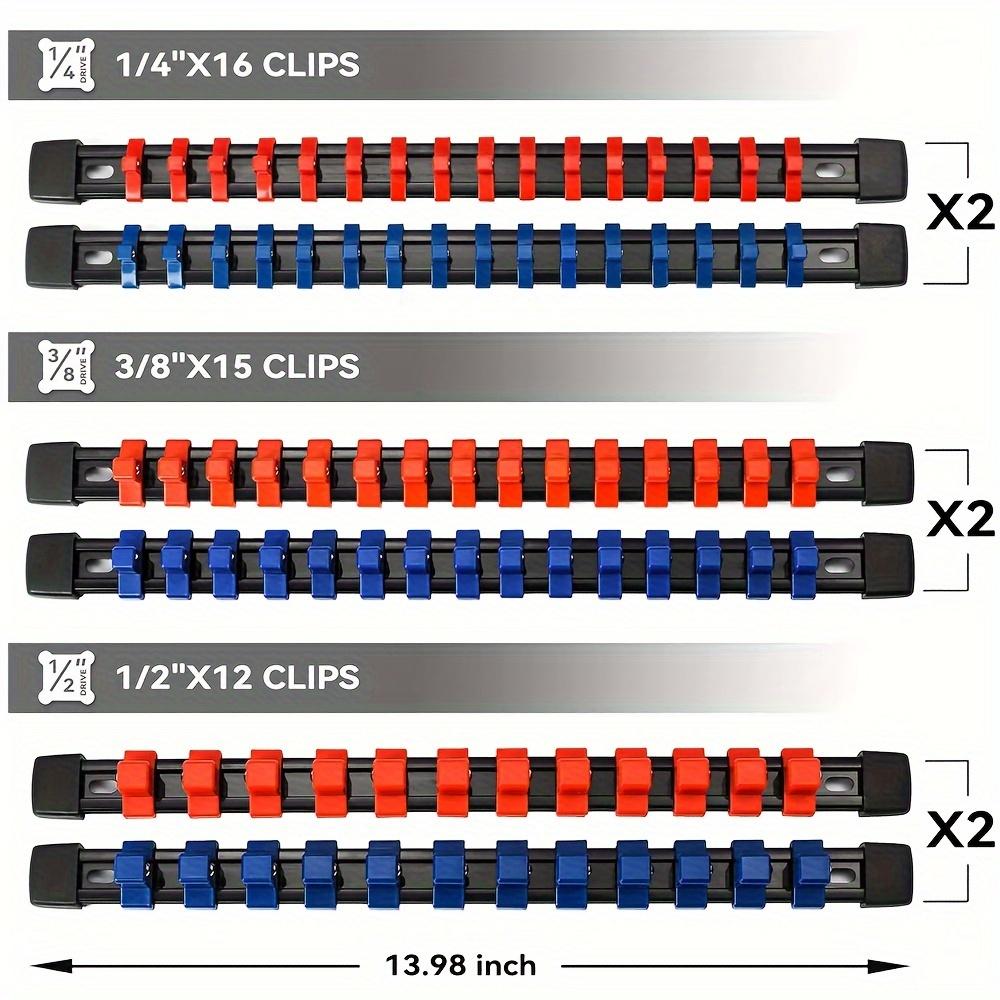 12PCS ABS Organizer, 3/8-Inch 1/2-Inch 1/4-Inch Drive Rail Holders, Heavy Duty Racks, Black Rails with Clips