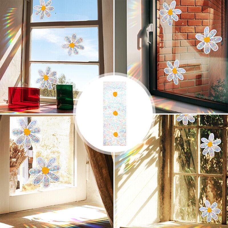 1Pc Self-Adhesive Daisy Flower Window Sticker Sun Catcher Rainbow Decals for Home Office School Decoration Easy To Apply