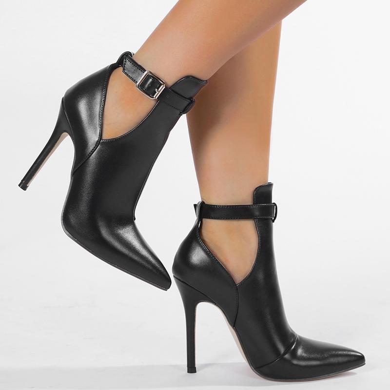 Cizme Femei Vârf Ascuțit Gol Cataramă Curea Tocuri Înalte Sexy Cizme Scurte Bottes Femme