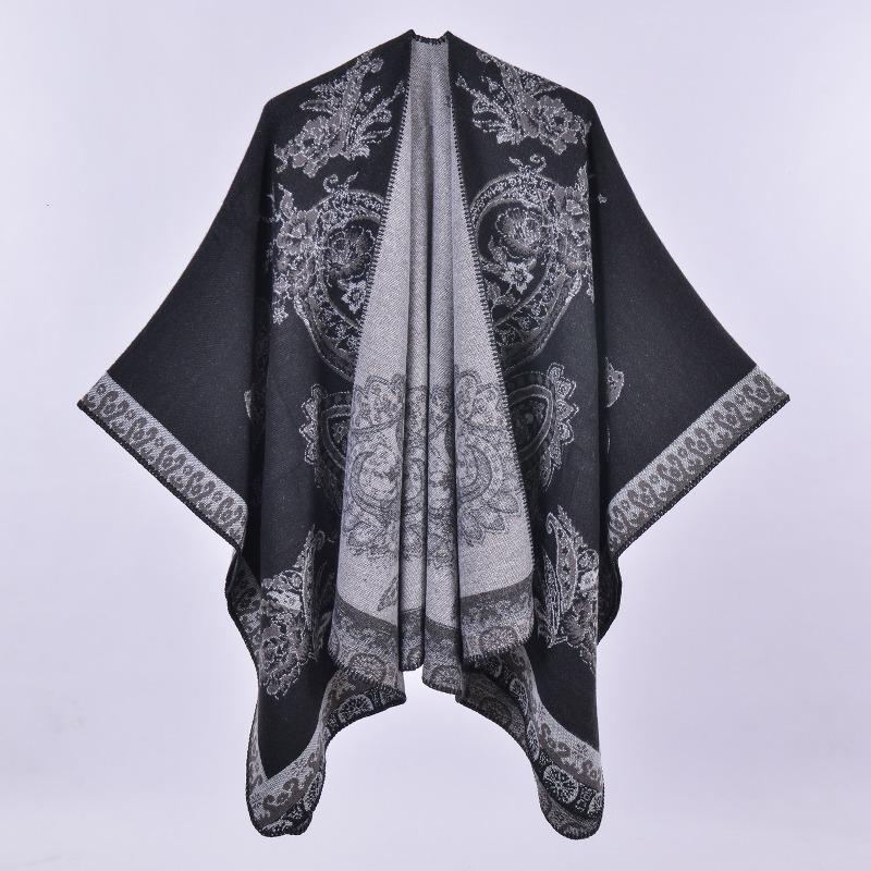 Women's scarf shawl creative new fashion imitation cashmere jacquard split fork thickened large cape air conditioner warm shawl