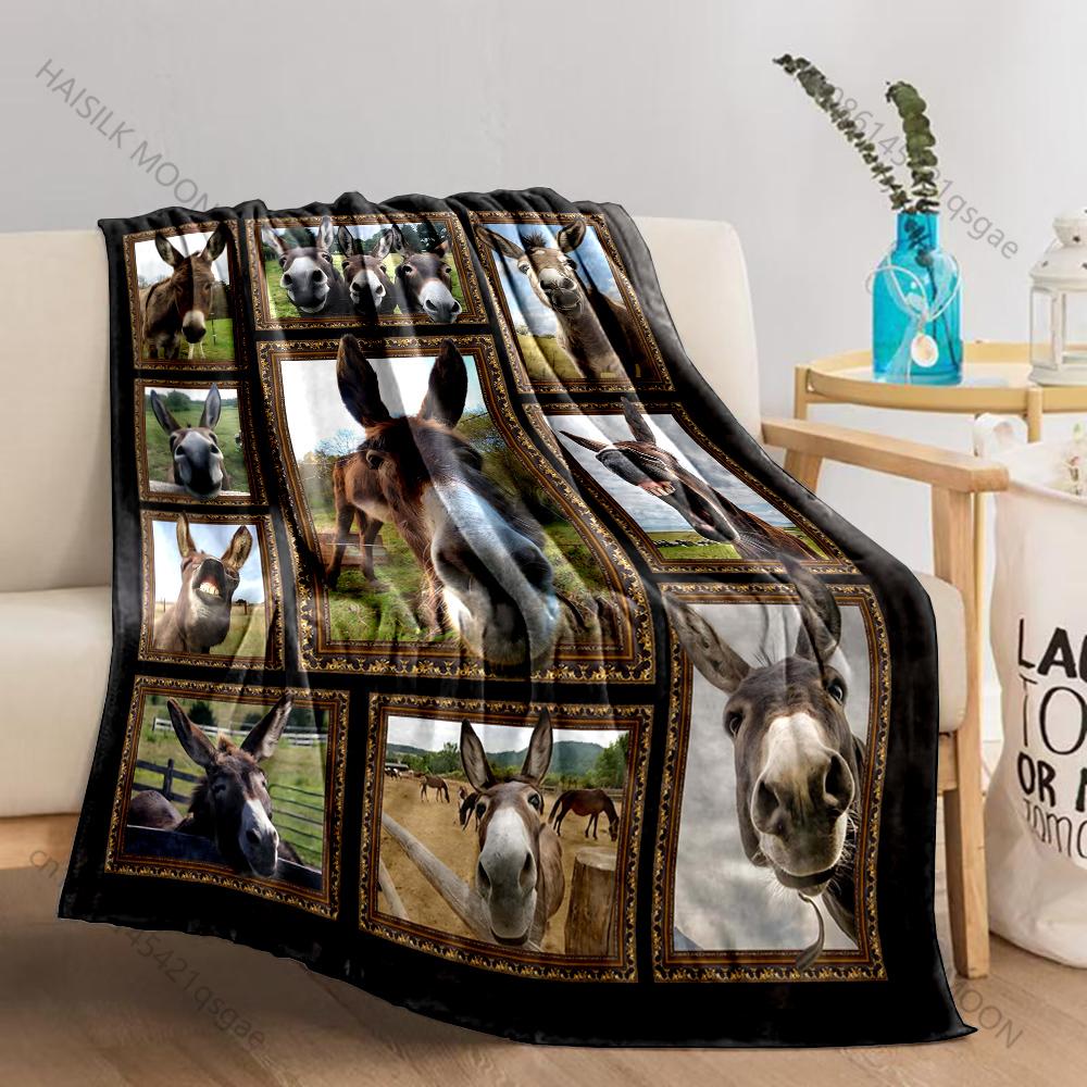 Funny Donkey Print Blanket Flannel Material Suitable for Home Sofa Bedding Travel Camping Picnic Summer Beach Blanket