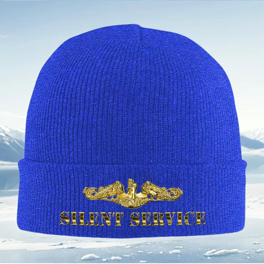 Gold dolphins submarine service letters Unisex Women Unisex Knitted Hat Beanie Pullover Cap Winter Thermal Warm Christmas Outd