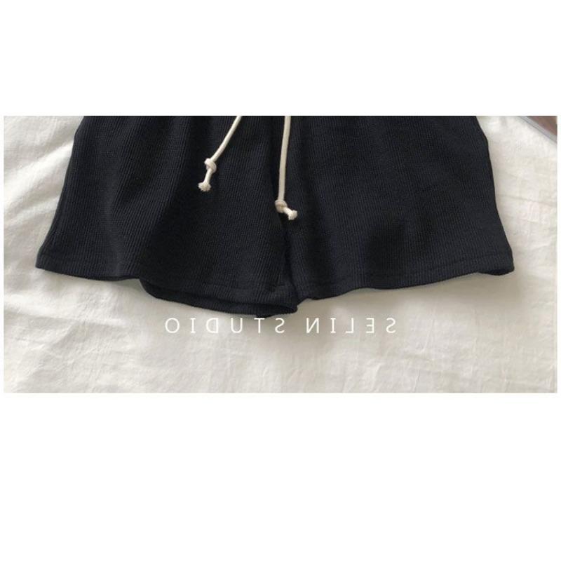 Summer Thin Waffle Shorts Women's Loose Home Casual Pajama Pants Wide Legs with Elastic Waist Sweatpants
