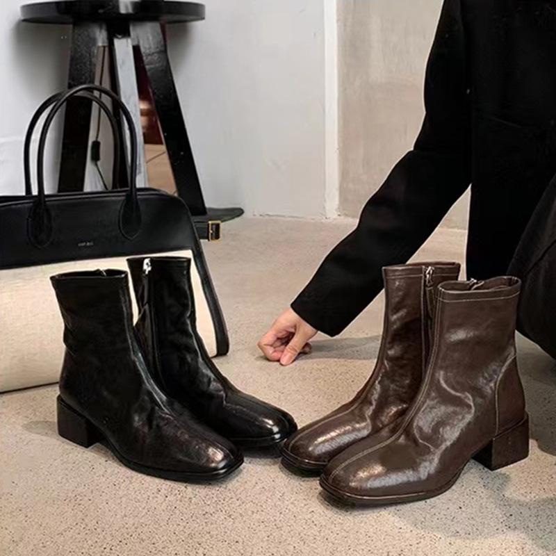 Fashion Women's Short Boots 2025 Spring Korean Style Square Head Thin Boots Short Boots Thick Heel Ankle Boots Women
