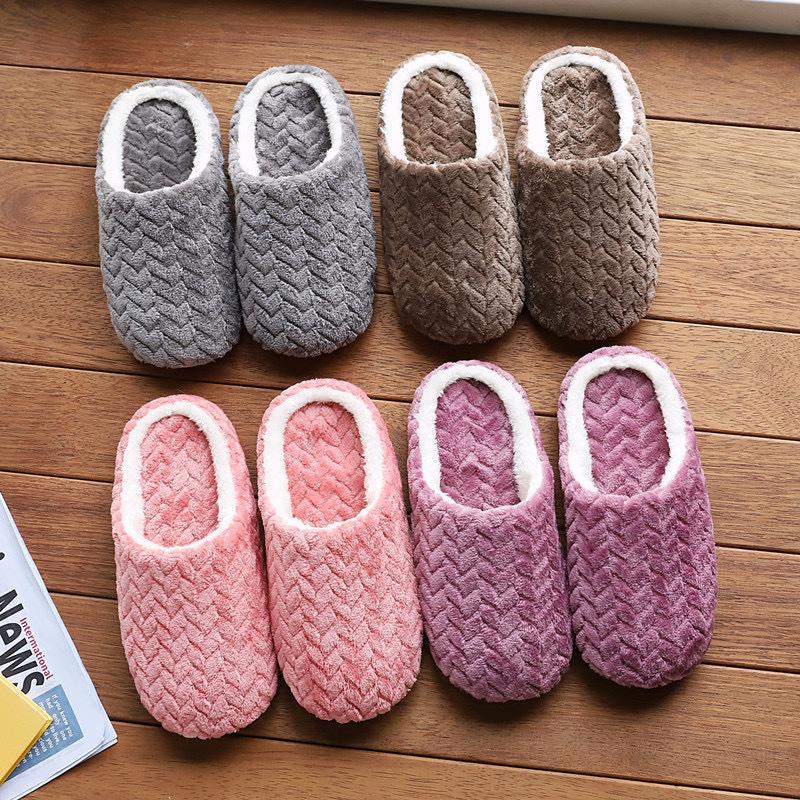 Fashion Autumn Winter Women Home Warm Slippers Men Bedroom Plush Soft Silent Slides Adults Couple Indoor Fashion Solid Color Flat Shoes