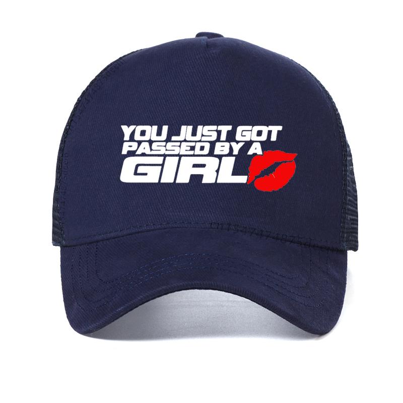 

You Just Got Passed By A Girl Funny Baseball Cap fashion Cool Summer Mesh Breathable Trucker Caps Adjustable темно-синього кольору