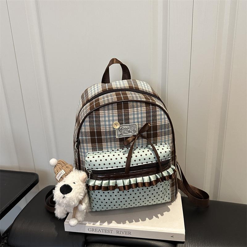 Women S College Style Plaid Handheld Backpack Summer Lightweight