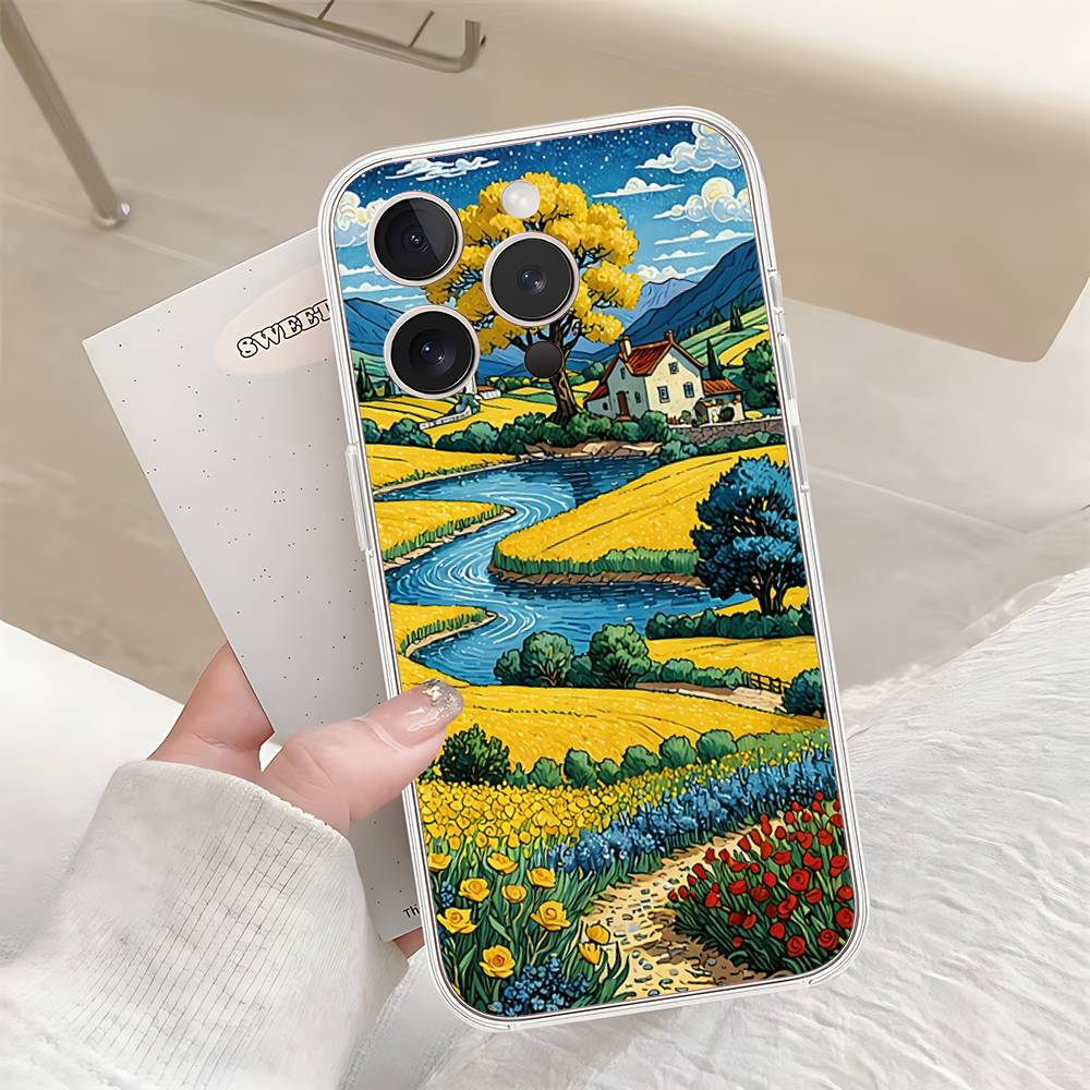 Rural Scenery Wheat Field Art Phone Case For IPhone 17 16 15 14 Plus 13 12 11 Pro Max Phone Back Cover Transparent Shockproof Co