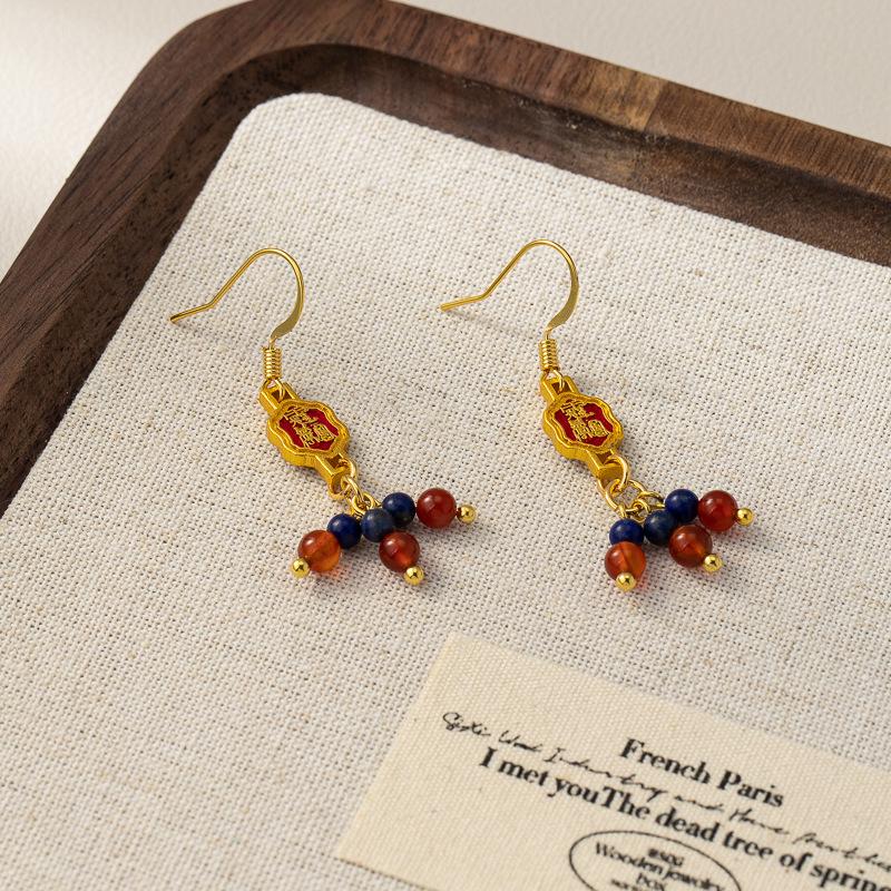 Elegante chinesische Quasten- & Perlenohrringe mit Glasur-Blumendesign für Damen