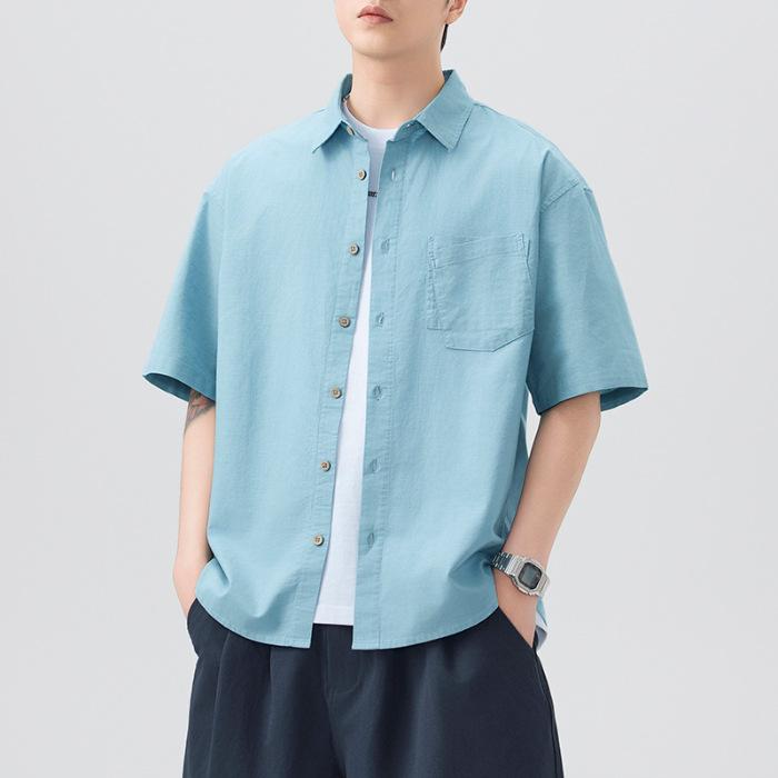 

Летняя японская ретро хлопково-льняная рубашка с коротким рукавом мужская американская свободная рубашка с рукавом до локтя 4XL