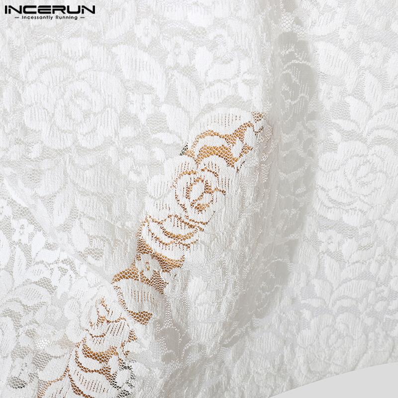 INCERUN Summer Men Sleeveless Lace See Through Mesh Sheer Loose Tank Tops