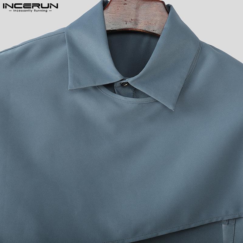 INCERUN Herren Kurzarm Einfarbig Fake Zweiteilige Freizeithemden Tops