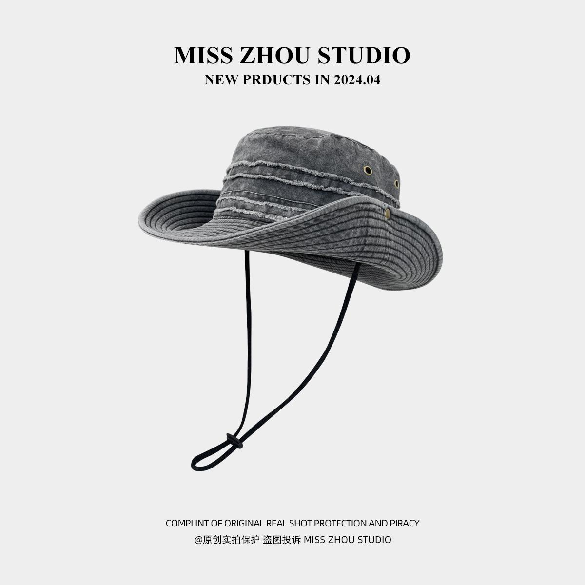 

Джинсовая шляпа-панама от солнца на шнурке для детей, летняя, в стиле ретро, вываренная, с загнутыми краями, для активного отдыха и кемпинга Adult (56-58cm) серый