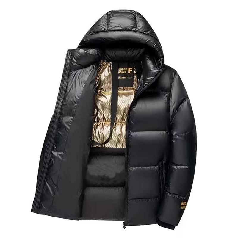 Men's and Women's Black Gold Thickened Down Jacket - Short Style for Autumn and Winter