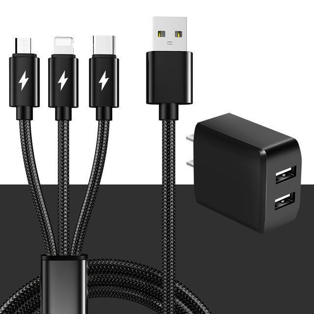Apple Huawei Android 3 In 1 Fast Charging Cable With 2a Charger And Dual Usb Ports For Home Office Use