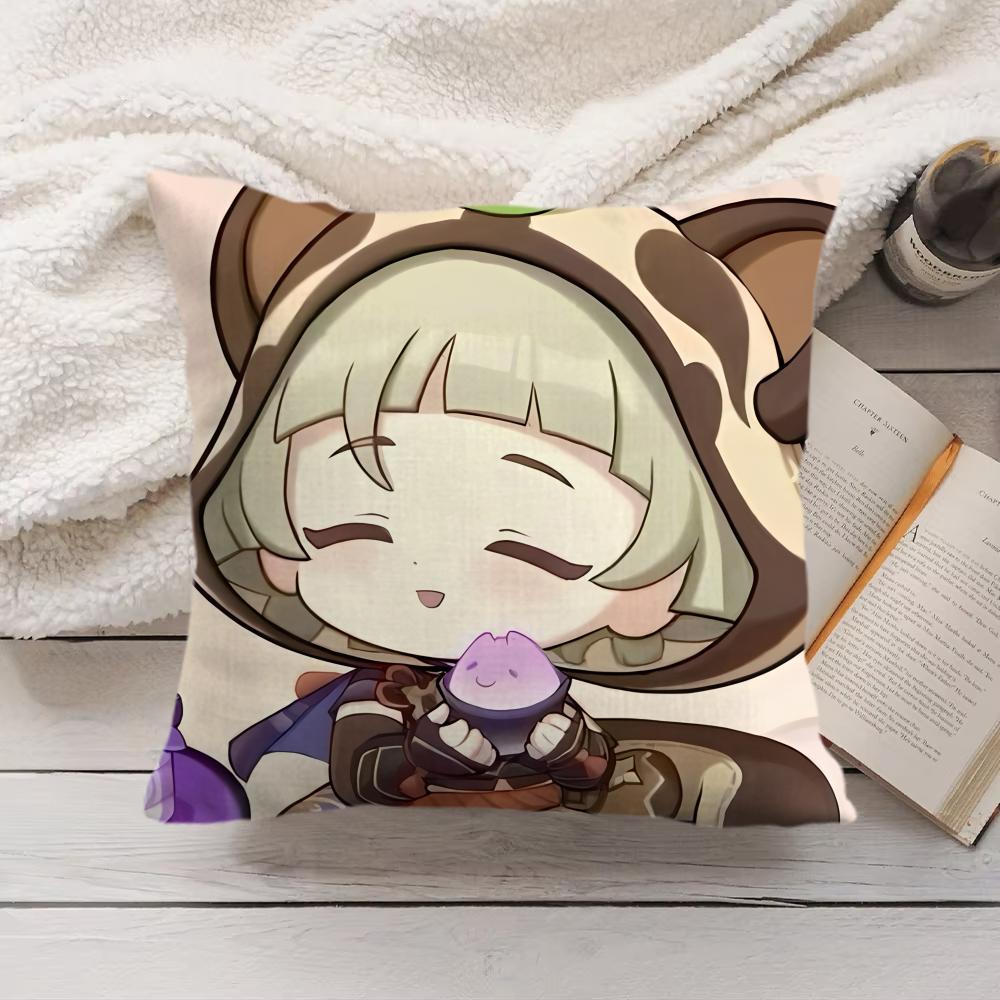 Sayu Genshin Impact Cute Cushion Cover Silky Short Plush Invisible Zipper Dustproof Sofa Pillow Case For Home Decor