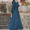 Mori Girl Herbst Winter Damen Longshirt Kleid Blau Perlen Vintage Knöpfe Kleid Cord Elegantes Feminines Kleid Mit Gürtel