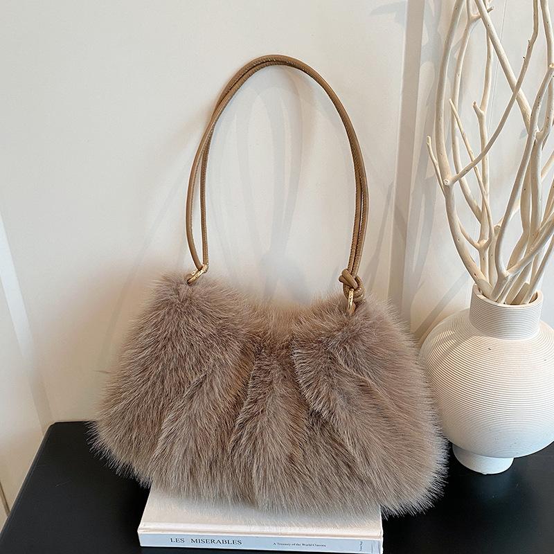 Fluffy Bag Women's 2025 Autumn and Winter New Fashion Simple Furry Shoulder Bag Textured Women's Handbag Tote Bag