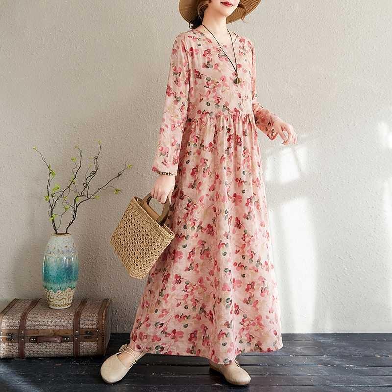 Vacation Style Travel Round Neck Vintage Long Flesh Covering Dresses