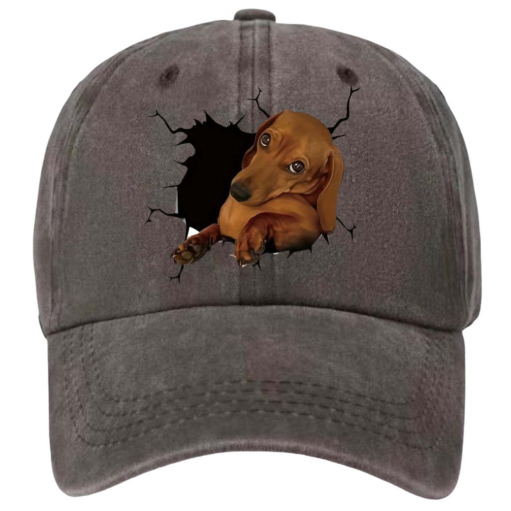 Dachshund Dog 3D Breaking Out Baseball Cap Distressed Vintage Washed Adjustable Curved Brim Outdoor Hat