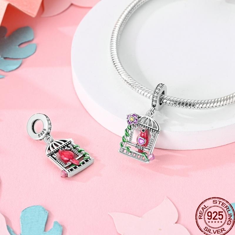 Copper Pink Puppy Flower Bird Pink Charm Beads Suitable For 3Mm Original Bracelet Diy Jewelry Gift