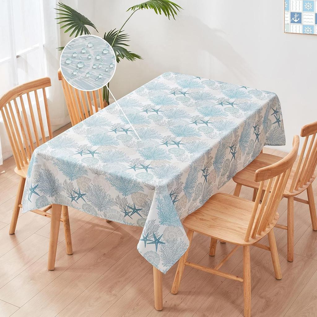 Nautical Coastal Rectangle Tablecloth Beach Ocean Table Cloth Waterproof Polyester Table Cover for Kitchen Dining Table Decor