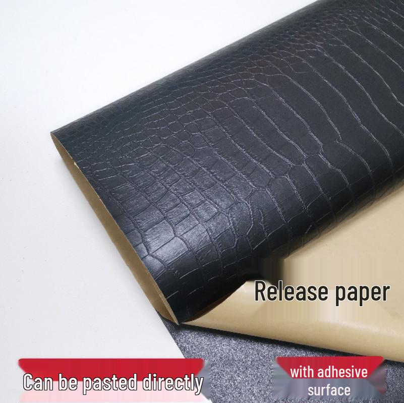 Crocodile Pattern Self-Adhesive Black Leather Sticker for Sofa Repair and Decoration