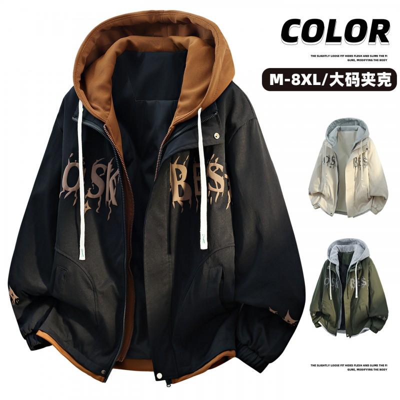 Mens Oversized Hooded Jacket Two-Piece Workwear Style Casual Streetwear Loose Fit Trendy