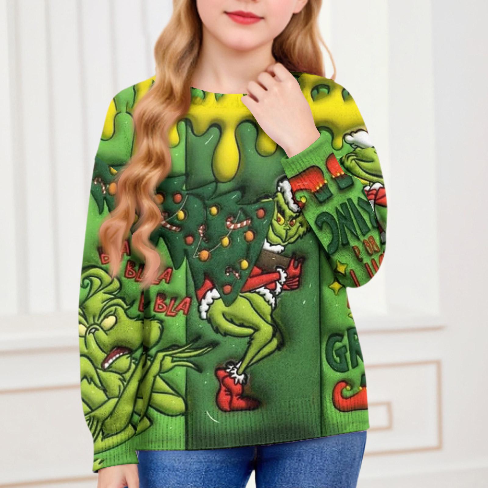 

Рождественские свитшоты для детей мальчиков и девочек вязаный свитер милая рубашка осенний пуловер с круглым вырезом топы 100 зелёный