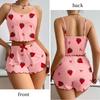 Women's Strawberry Printed Pajama Set Ice Silk Camisole Vest and Shorts Casual Home Pajama Set 2 Pcs