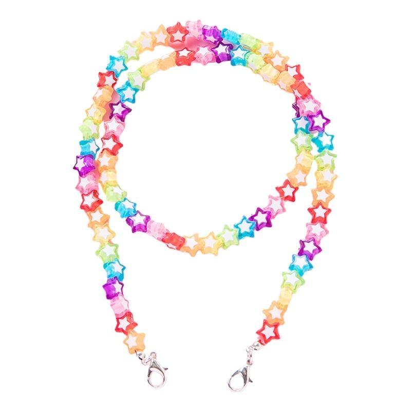 A52E Kids Acrylic Rainbow Colorful Star Heart Beaded Chain Face Mask Holder Lanyard Eyeglass Anti-Lost Strap Necklace String