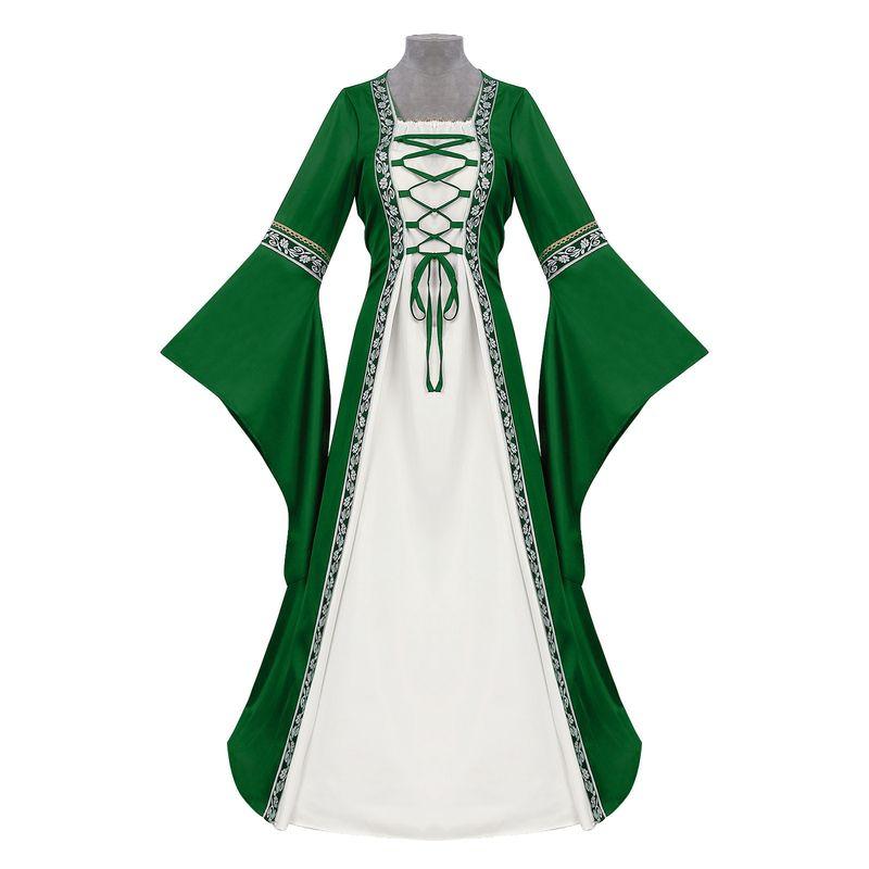 Medieval Corseted Skirt, European and American Retro Skirt, European Medieval Classical Women s Dress, Commoner Performance Costume A379 Green 0.58kg XL