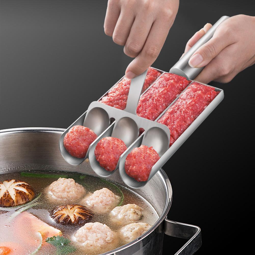Stainless Steel Triple Meatball Maker With Spoon Time-Saving Non-stick Meatball Molds For Kitchen Cooking