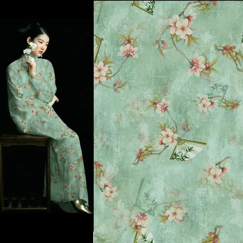 Chinese Style Floral Tencel Linen Fabric Lightweight Printed Cloth for Hanfu Cheongsam Dress Anti Mosquito Pants Garment Mater
