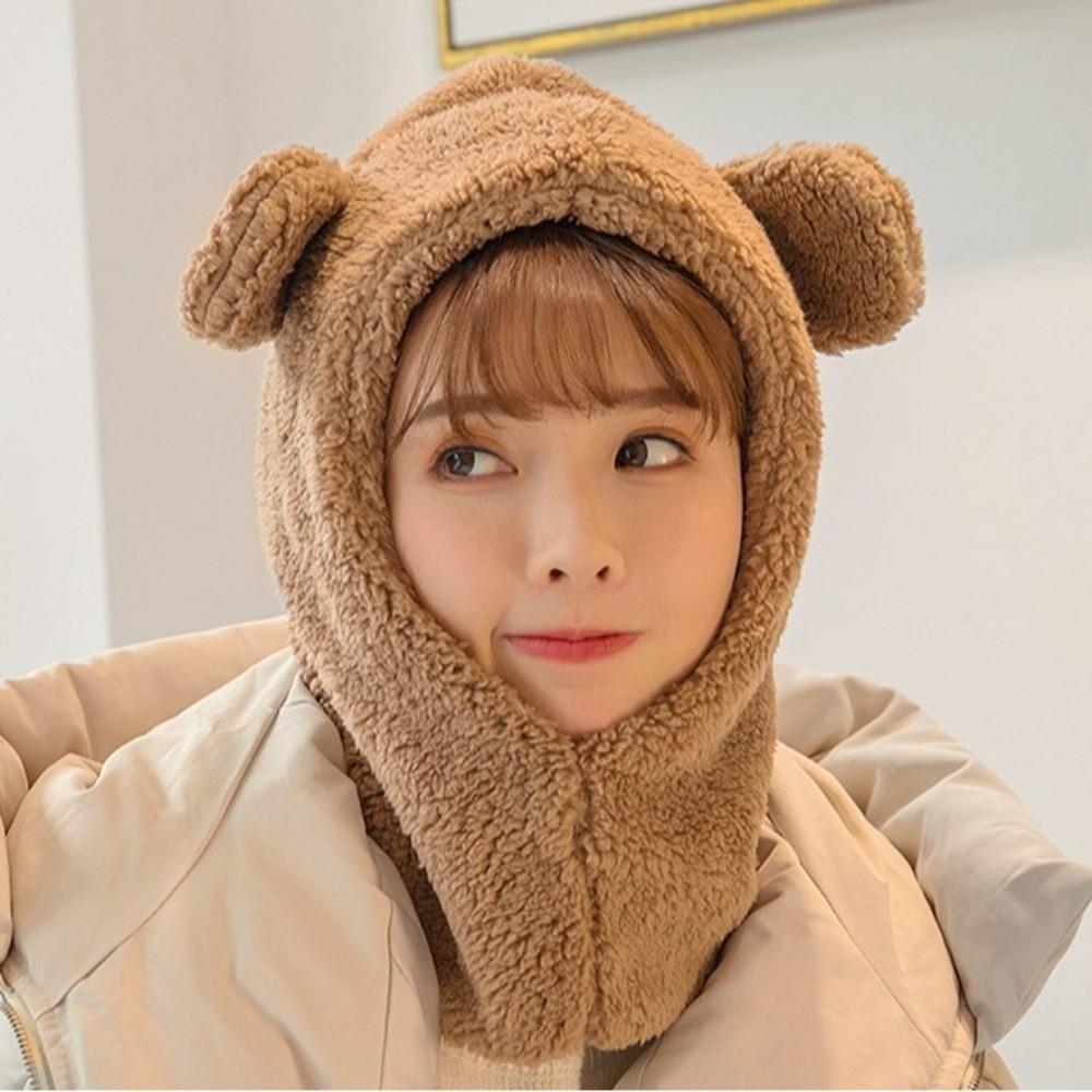 Cute Bear Ear Hat Scarf Cartoon Plush Hat Scarf Sweet Winter Warm Hedging Cap Travel