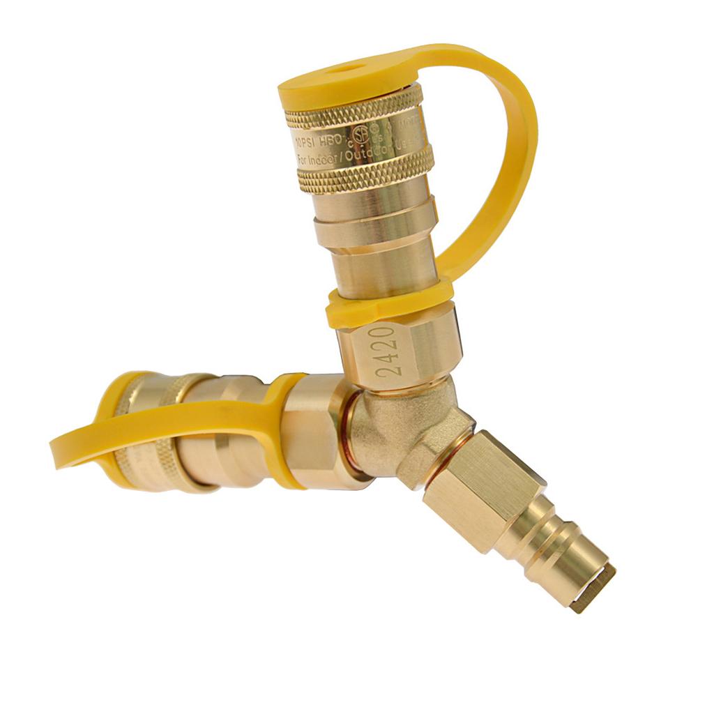 3/8inch Natural Gas Y Splitter Low Pressure Propane Gas Quick Connect/Disconnect Separator Adapter Easy To Install