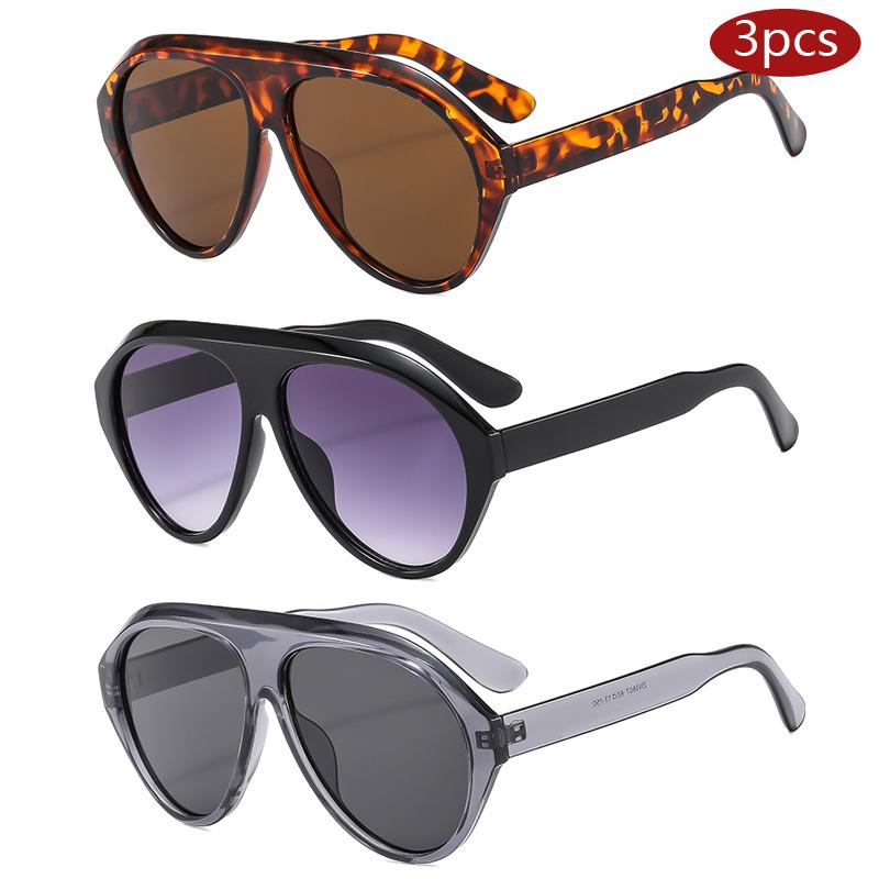 

Cycling 3pcs Trendy Large Frame Oval Shape Sunglasses Women New Fashion Colorful Frame Sun Glasses Outdoor Driving Eyeglasses