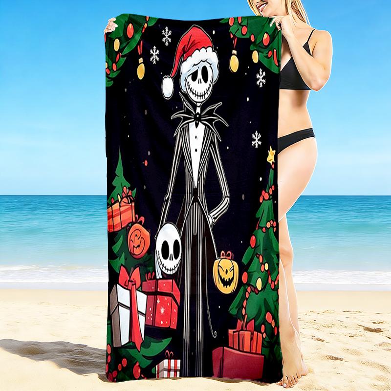 1Pc Christmas Nightmare Before Christmas Beach Towel, Quick Dry, Multi-Use for Beach Pool Gym Yoga Home Travel, Christmas, Halloween, Xmas Gift