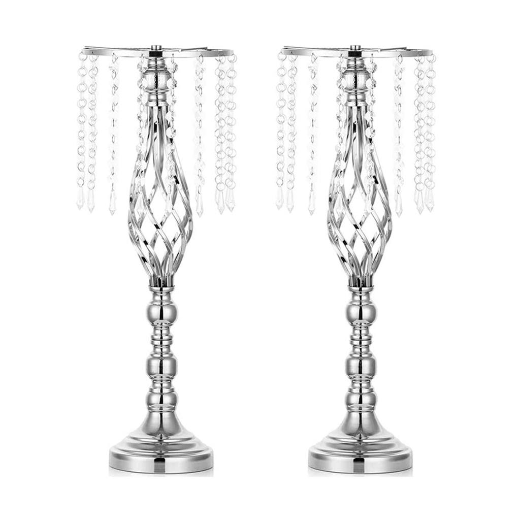 T02C!2 Pcs Crystal Flower Stand Wedding Centerpieces For Tables, Tabletop Metal Flower Vase For Wedding Party Dinner Event