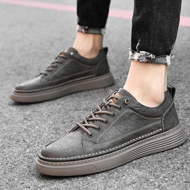 Classic Brand Men's Leather Casual Shoes Retro Khaki Men's Oxford Shoes Breathable Men's Outdoor Hiking Shoes Winter Velvet