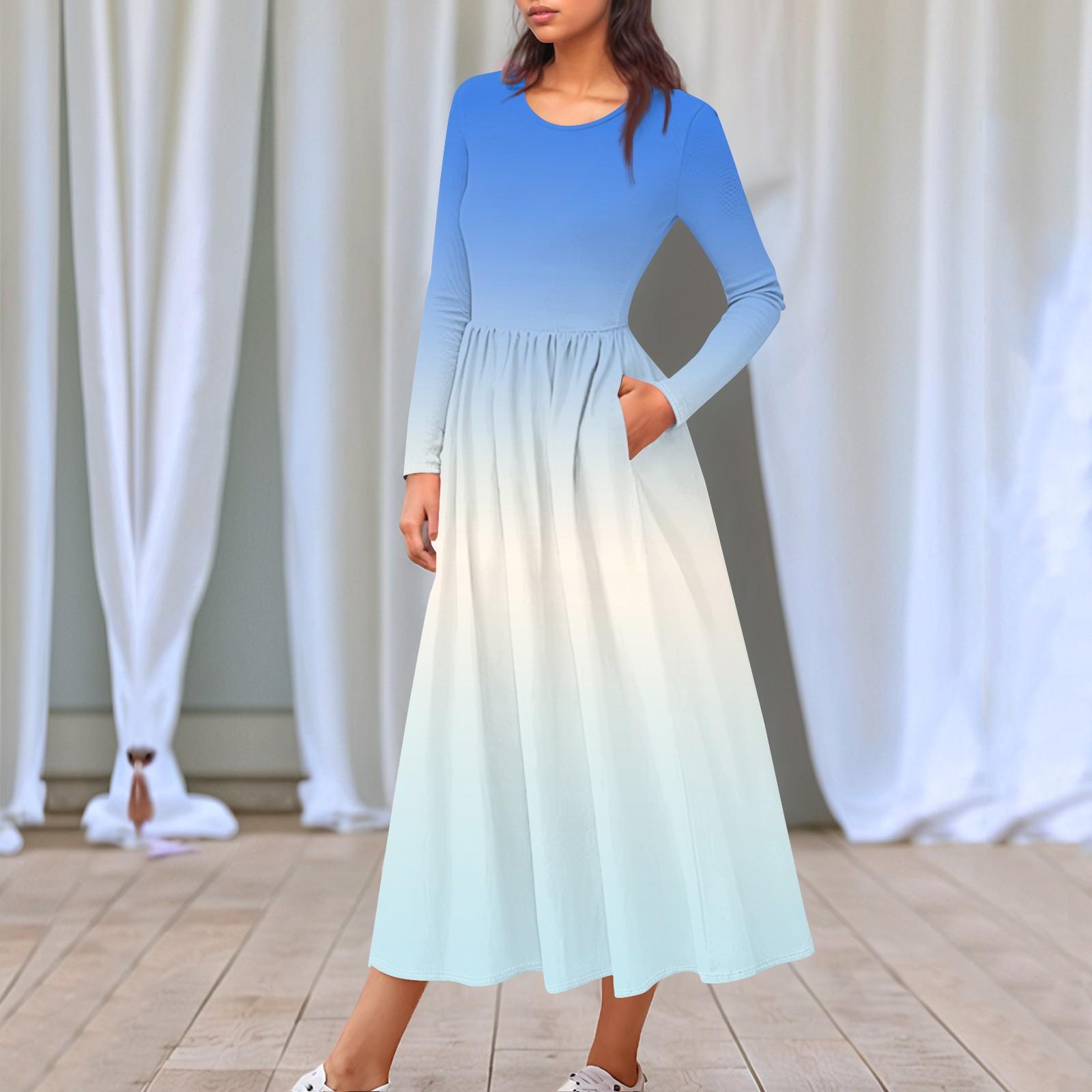 

Женские повседневные модные длинные платья с градиентным принтом и длинным рукавом, осень XL белый