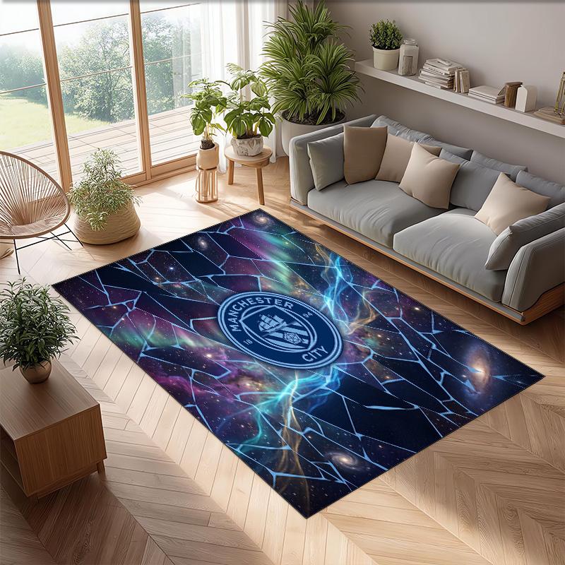 Manchester City Printed Flannel Area Rug Non Slip Soft Polyester Floor Carpet Indoor Decor Mat for Bedroom Living Room Sofa