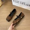 Fashion Women Mary Jane Shoes Fashion Leopard Square Toe Shoes Vintage Slip On 2025 Spring Autumn Soft Sole Suede Ballet Flat Shoes