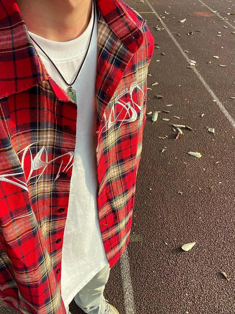 Men's Retro Embroidered Plaid Long Sleeve Summer Shirt