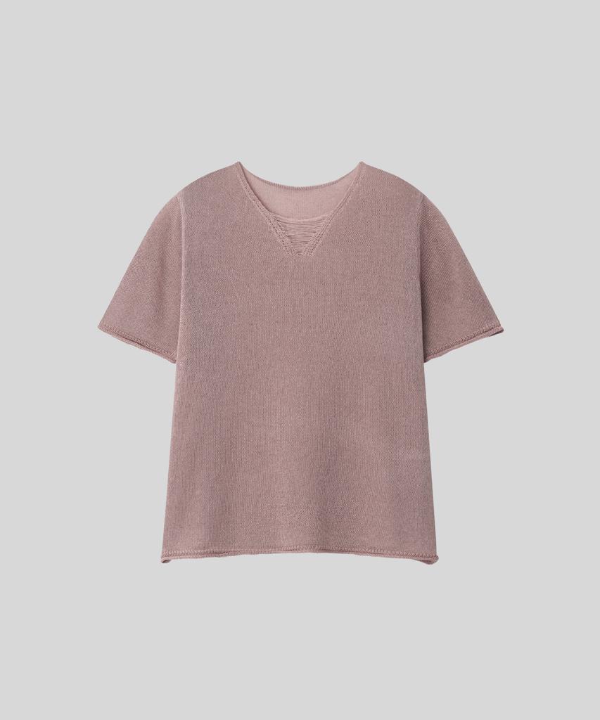 OCCUR Cooling Linen Lyocell Blended V-Neck Short Sleeve Knit, Indie Pink